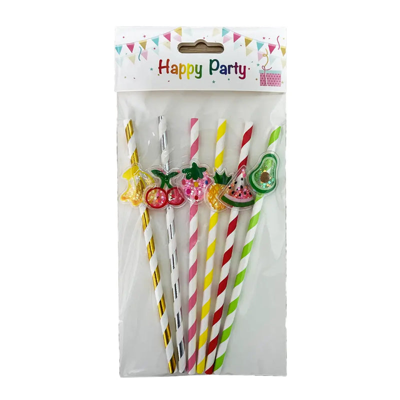6 Pack Colorful 3D Paper Straws - Fruit