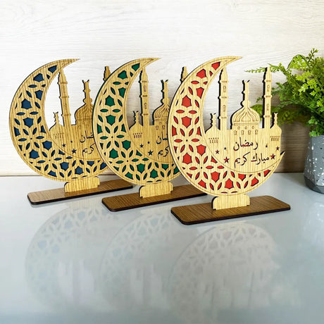 Décoration pour Ramadan Lune en Bois - Bleue