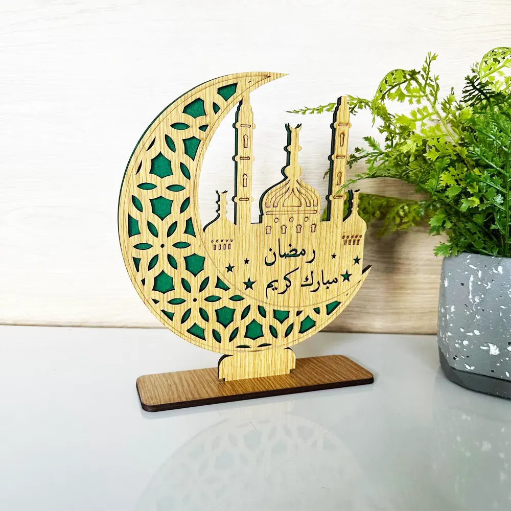 Décoration pour Ramadan Lune en Bois - Verte