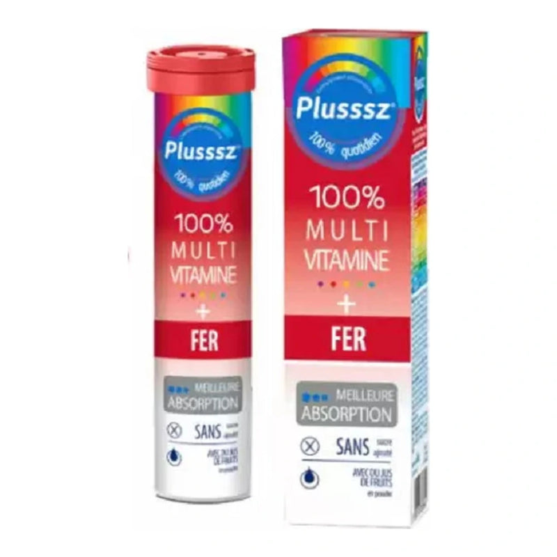 PLUSSSZ متعدد الفيتامينات + حديد 20 قرصاً فوّاراً