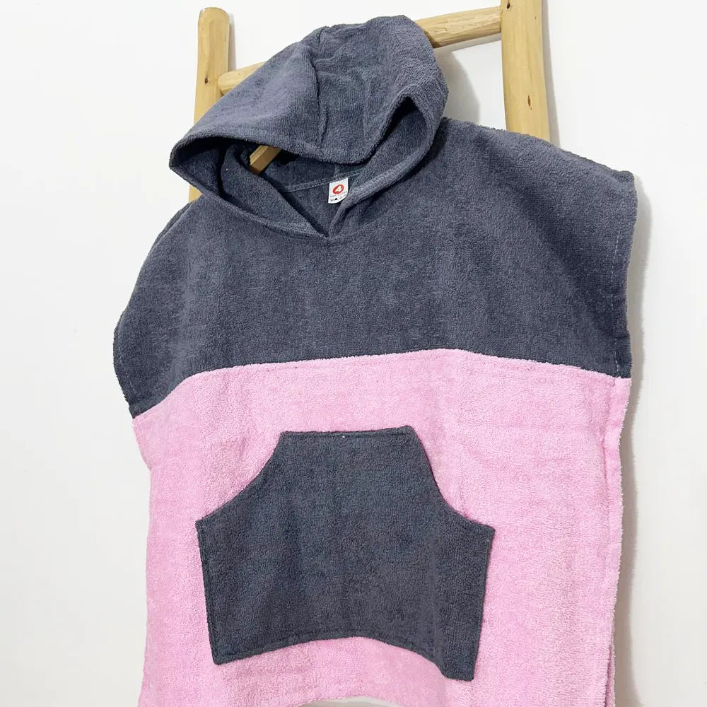 Organic Flores Ponchos Enfant - Rose & Gris