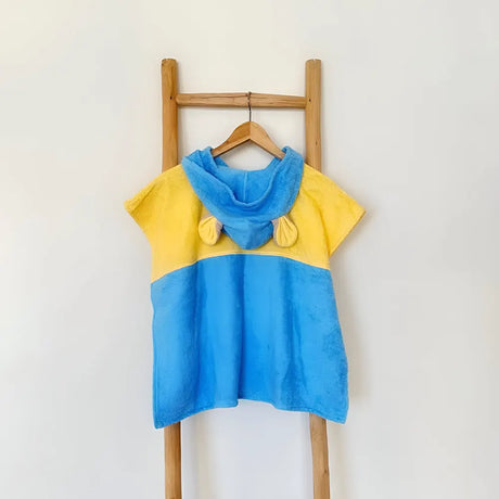 Organic Flores Ponchos Enfant - Bleu Ciel & Beige & jaune