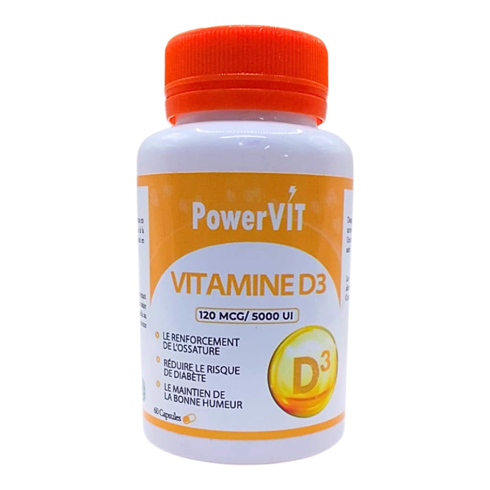 PowerVit Vitamine D3 5000 UI – pilulier de 60 capsules