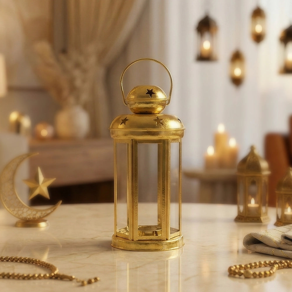 Lanterne Décorative en Métal et Verre 10x18 cm - Dorée