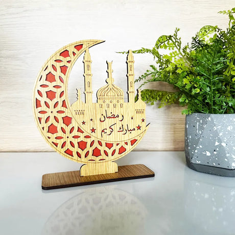 Décoration pour Ramadan Lune en Bois - Rouge