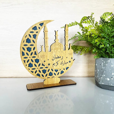 Décoration pour Ramadan Lune en Bois - Bleue