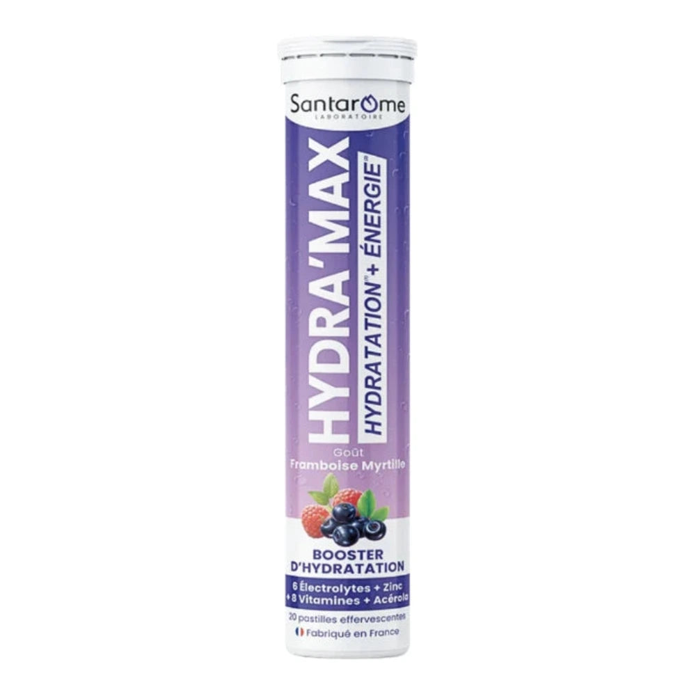 Santarome Hydramax Framboise Myrtille 20 pastilles effervescentes – tube