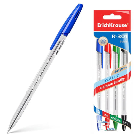 Erichkrause Boîte de 4 Stylo Bille Transparent P.M R-301