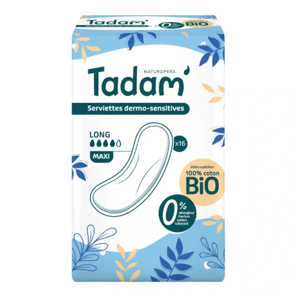 Paquet de 16 serviettes Tadam' Ultra coton bio Long Maxi