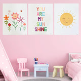 Ensemble de 3 Toiles en Acrylique Décoratives - Soleil & You Are My Sun Shine & Fleurs