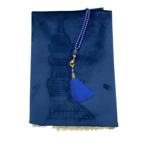 Coffret Tapis de Prière Premium & Chapelet Perles - Bleu