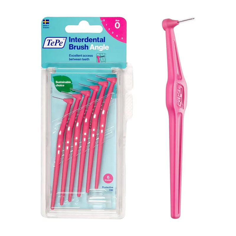 TePe Juego de 6 cepillos angulares interdentales 0,4 mm Tamaño 0 - Rosa