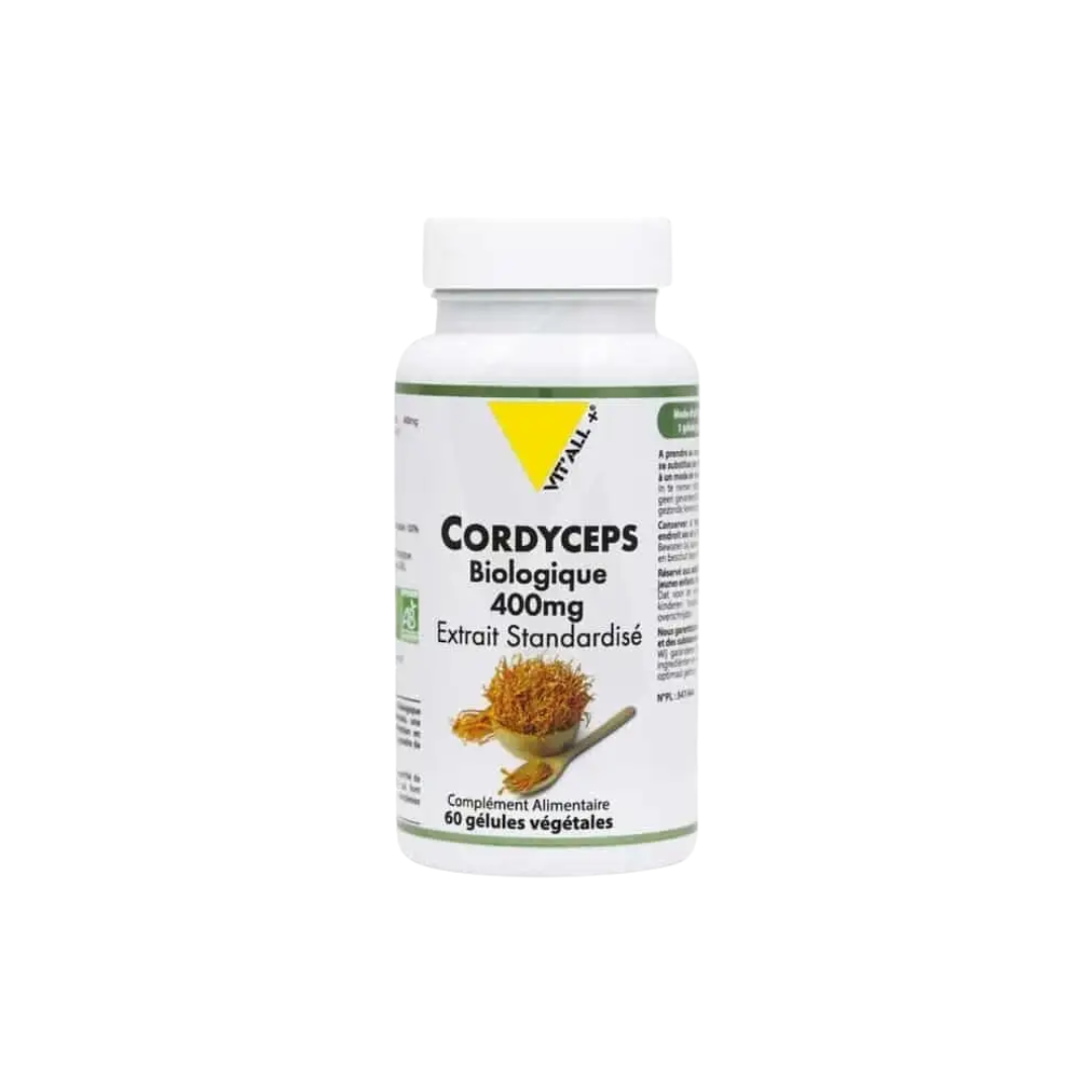 Flacon du complément Vit'All+ Cordyceps biologique 400 mg, 60 gélules