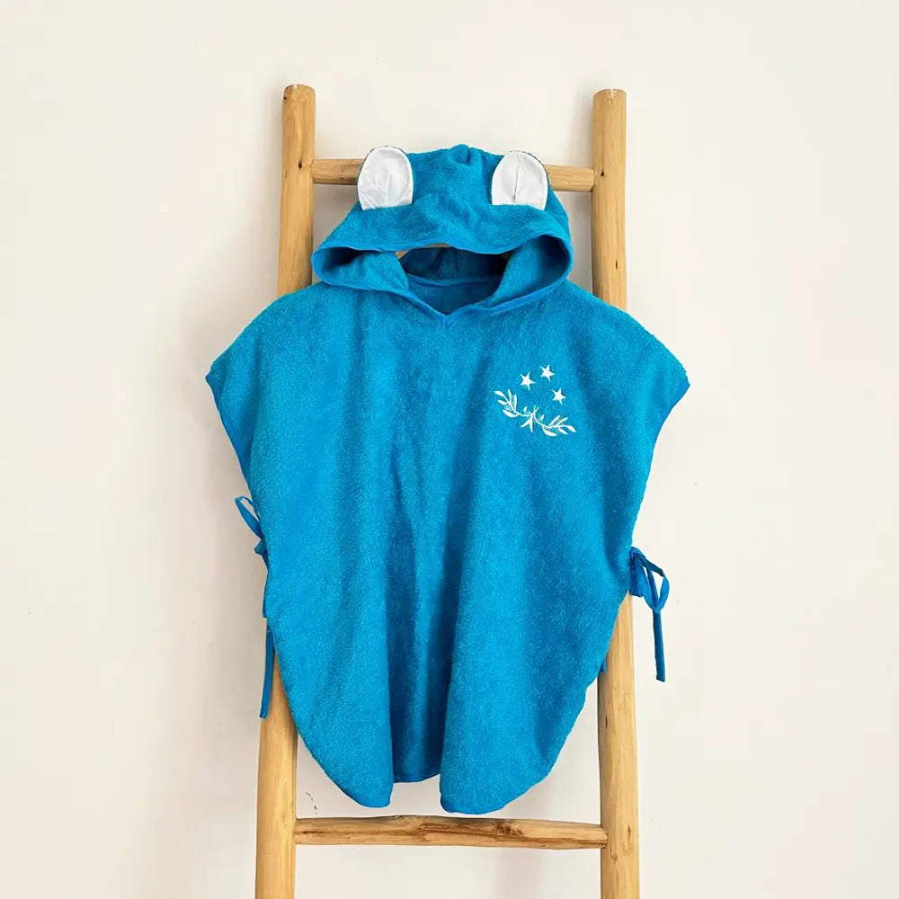 Organic Flores Ponchos Enfant - Bleu Turqoise