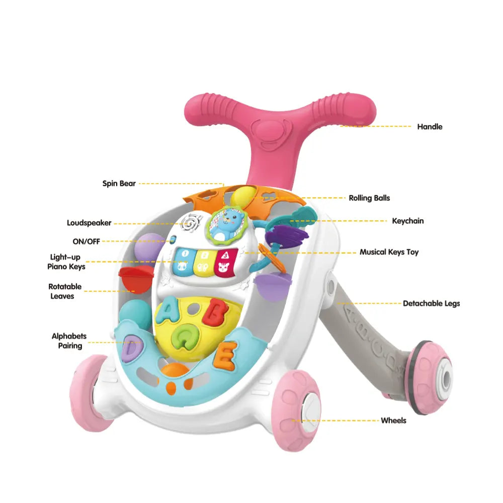 Andador musical con bola rodante Melody para niños para bebés de 6 meses o más - Rosa