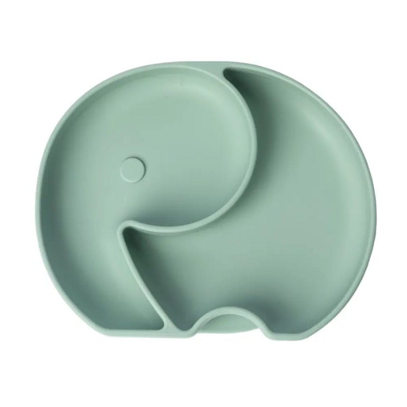YUMMY Assiette Éléphant en Silicone avec Ventouse 4M+ - Vert Pastel