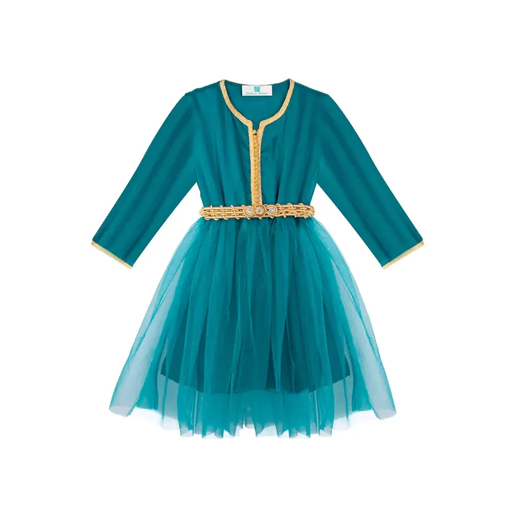 Caftan Robe pour Fille avec Manches - Deep Aqua