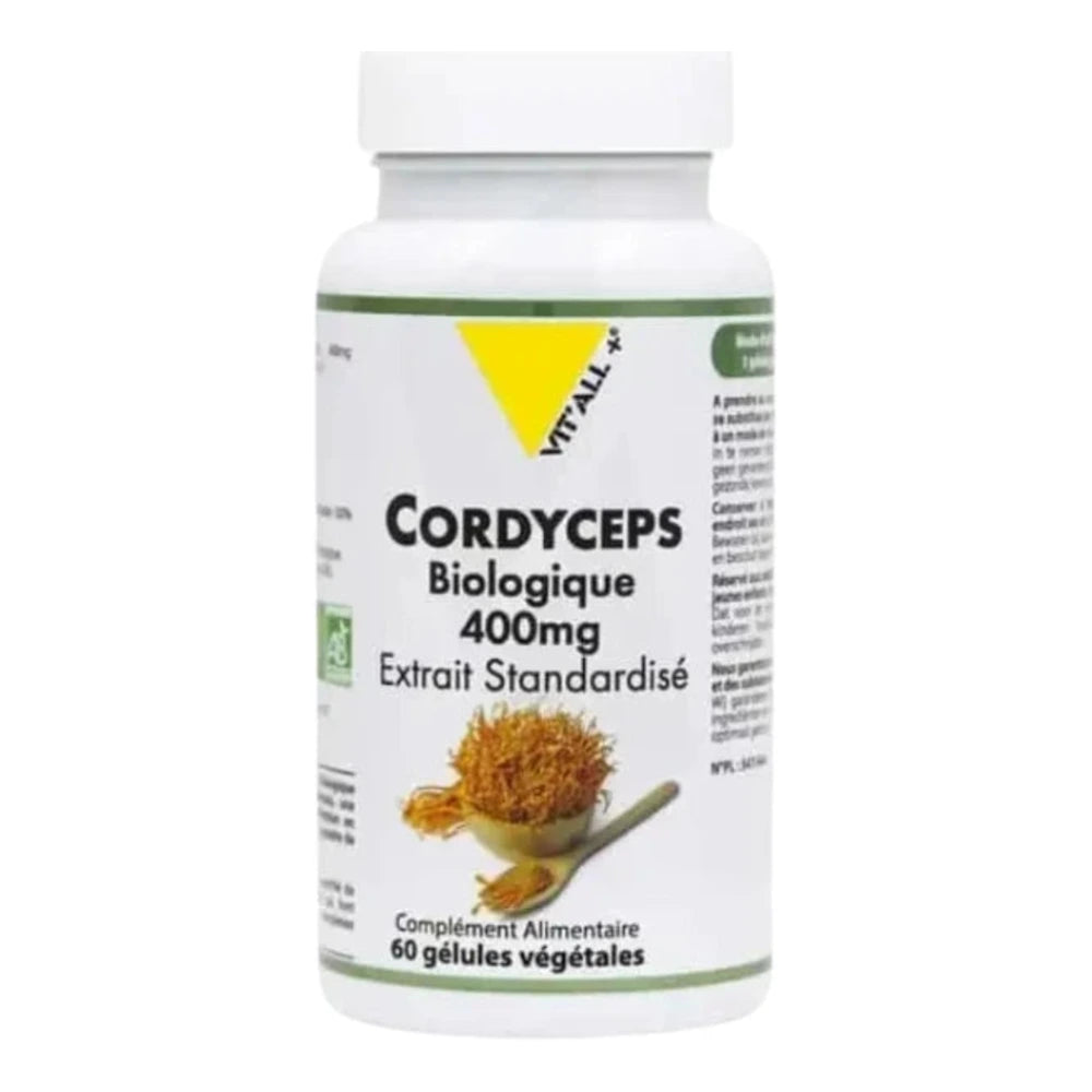 Flacon du complément Vit'All+ Cordyceps biologique 400 mg, 60 gélules