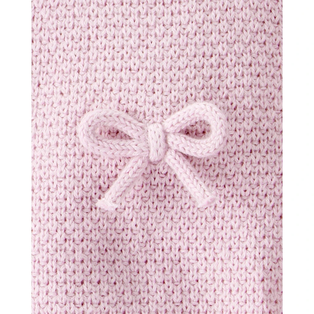 Ensemble 2 Pièces Pull en Tricot Coton Bio Nœuds Bébé Fille Little Planet - Rose