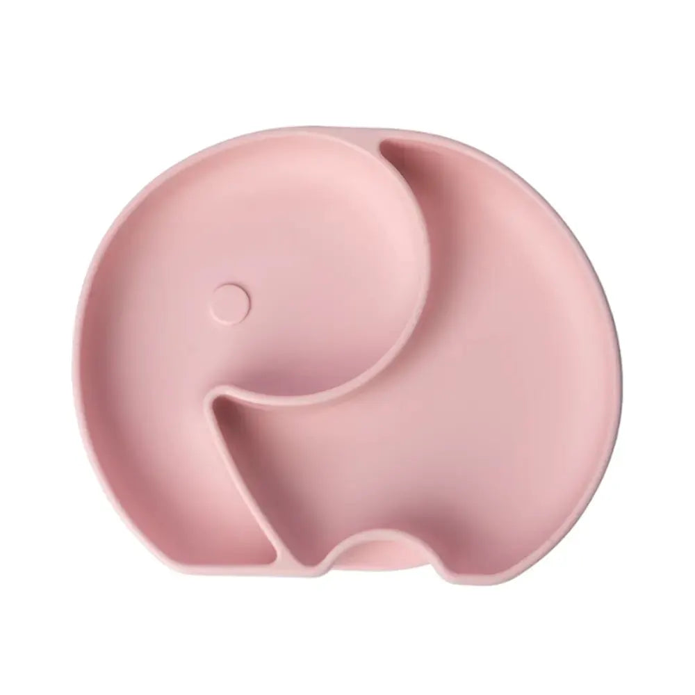Plato de silicona con forma de elefante YUMMY con ventosa (4 meses o más) - Rosa pastel