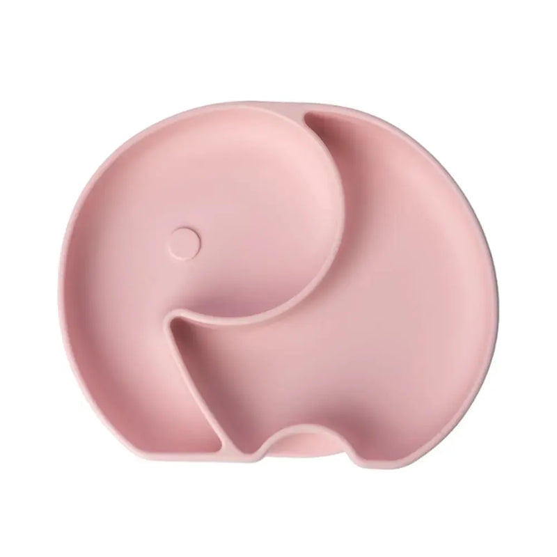 YUMMY Assiette Éléphant en Silicone avec Ventouse 4M+ - Rose Pastel