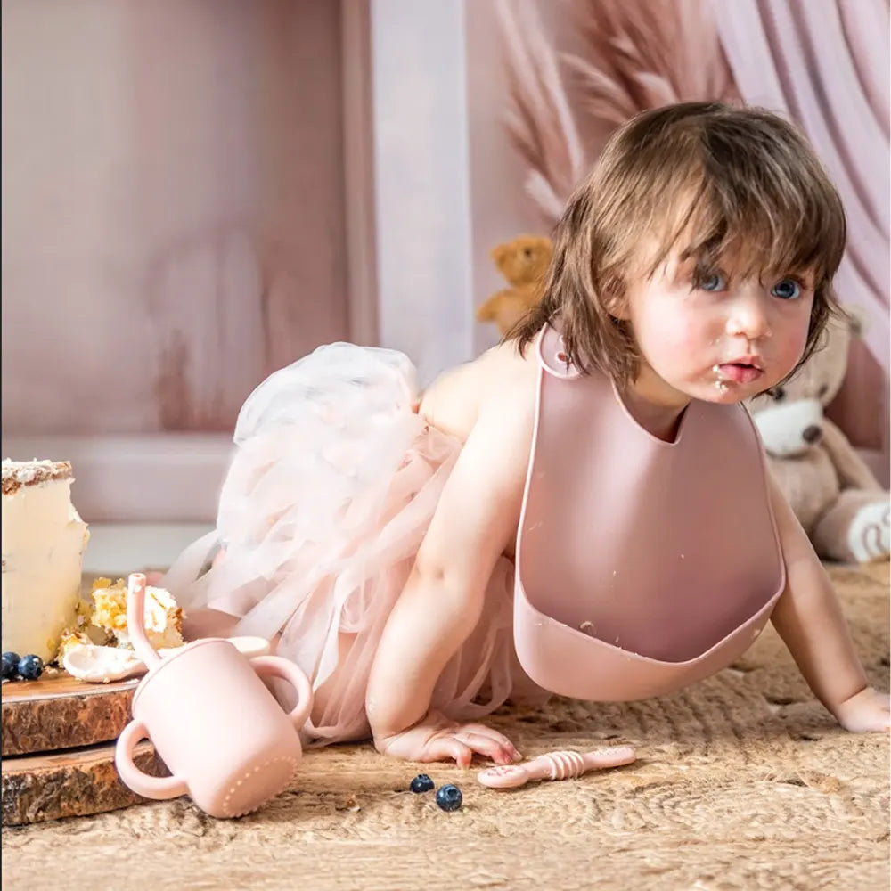 YUMMY Bavoir en Silicone avec Poche 4M+ - Bleu Ciel