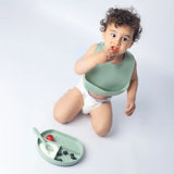 YUMMY Bavoir en Silicone avec Poche 4M+ - Bleu Ciel