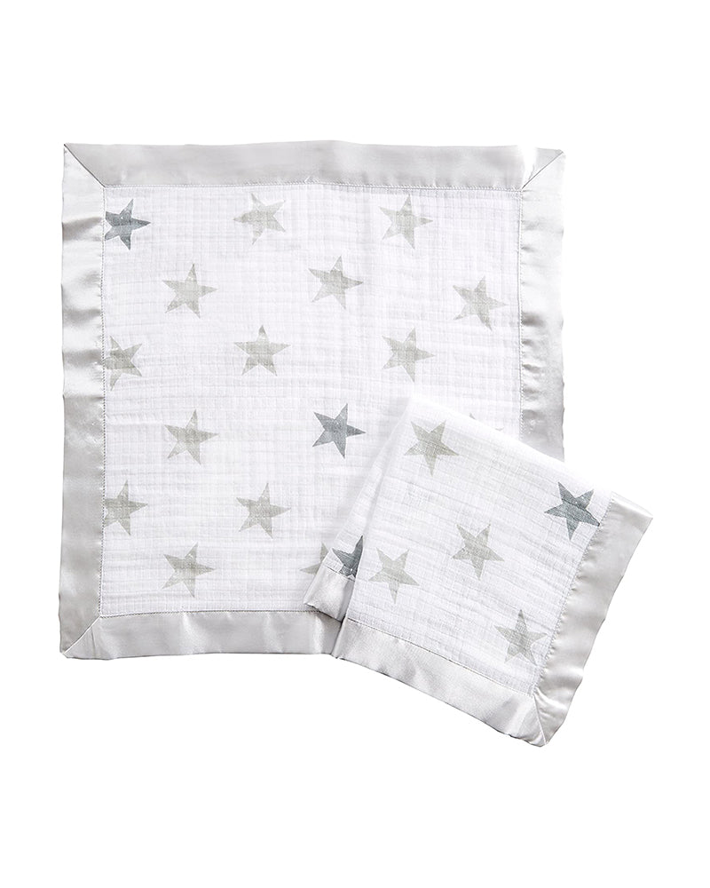 2 Couvertures-Doudous en mousseline avec bordure en satin - Dusty Grey