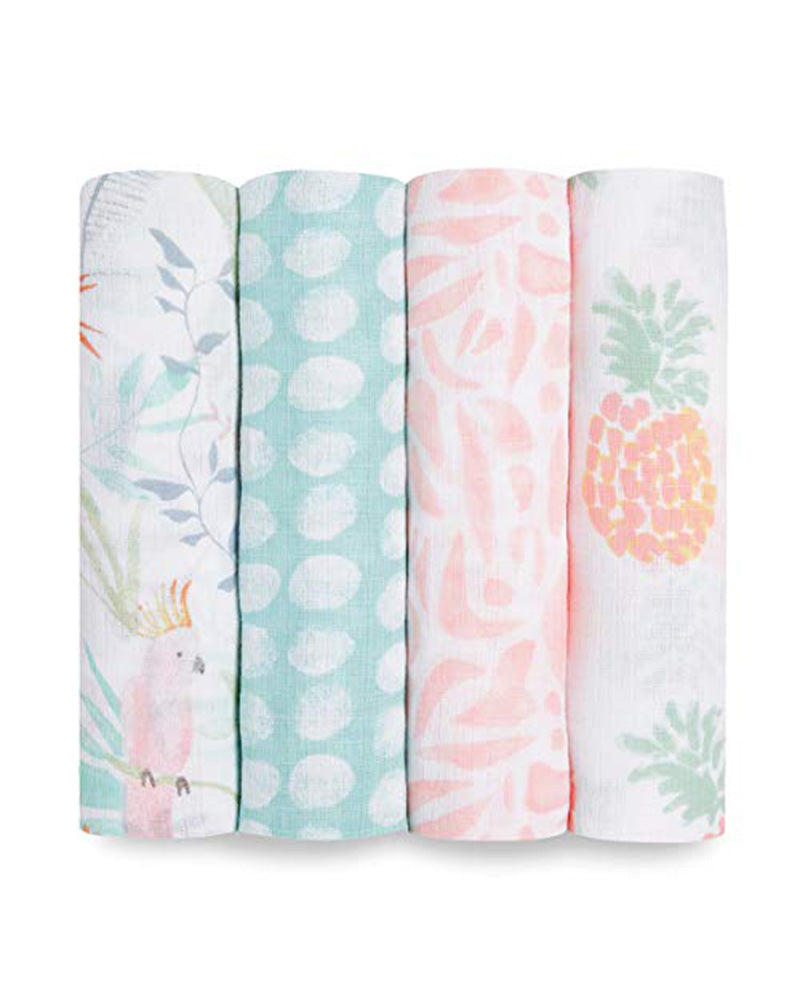 Aden+Anais Set of 4 Cotton Muslin Swaddles - Tropical