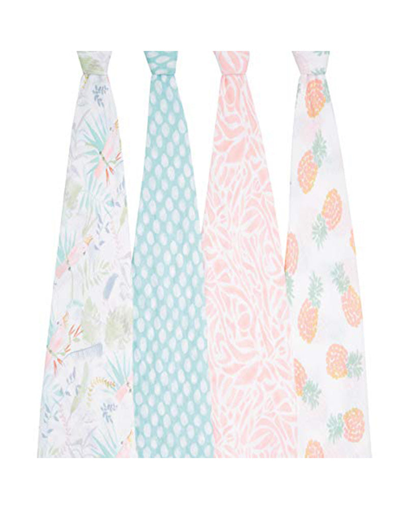 Aden+Anais Set of 4 Cotton Muslin Swaddles - Tropical