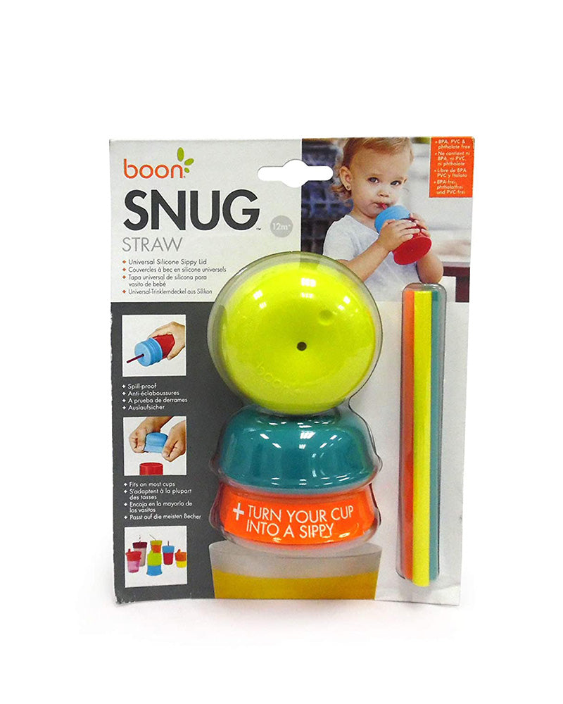 Boon SNUG Straw - 3 Couvercles + 3 pailles en silicone Bleu/Orange/Vert