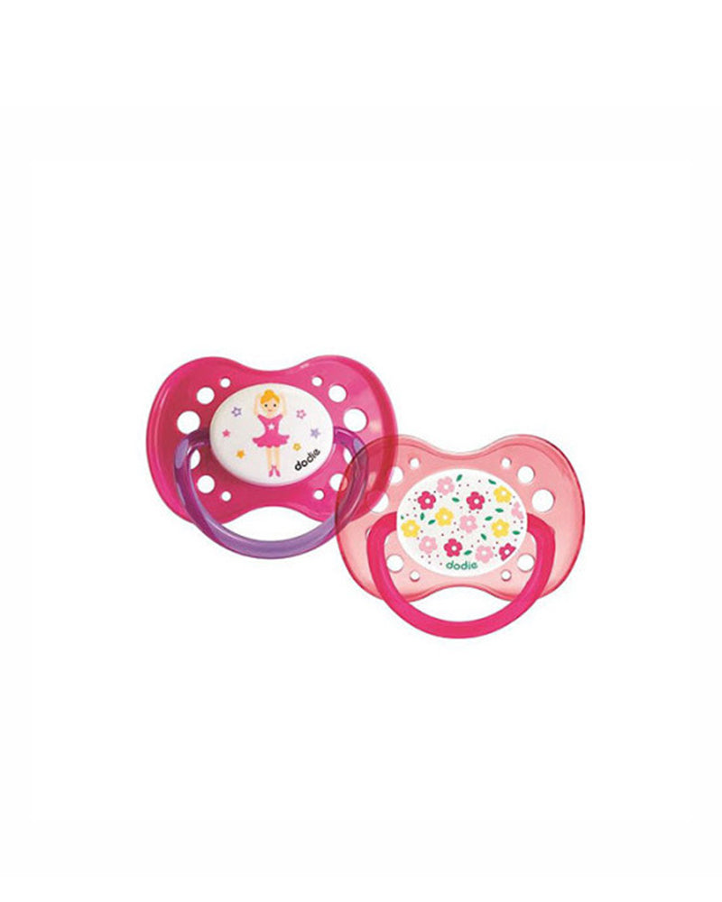 Lot de 2 Sucettes Anatomique Silicone Dodie +18m - Fleurs/Danseuse