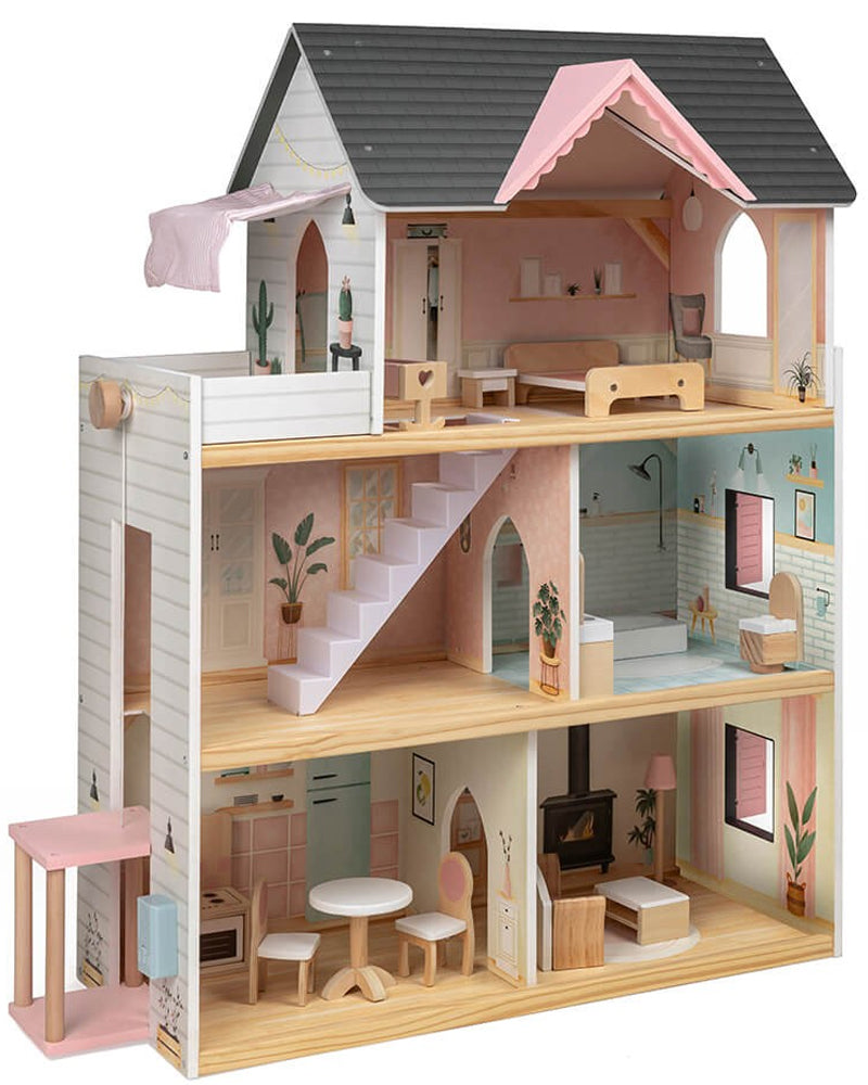 OOOK Maison de poupée moderne en bois avec 60 pièces d'accessoires de meubles luxueux, y compris poupées et ensembles d'animaux domestiques, jouet maison de poupée pour garçons et filles de 3 ans OOOK Maison de poupée moderne en bois avec 60 pièces d'accessoires de meubles luxueux, y compris poupées et ensembles d'animaux domestiques, jouet maison de poupée pour garçons et filles de 3 ans