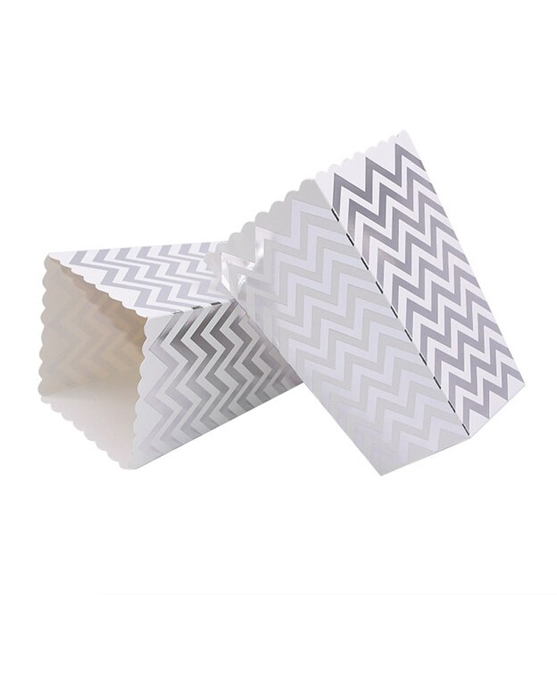 Boîtes à Popcorn en papier zigzag - Blanc & Argenté