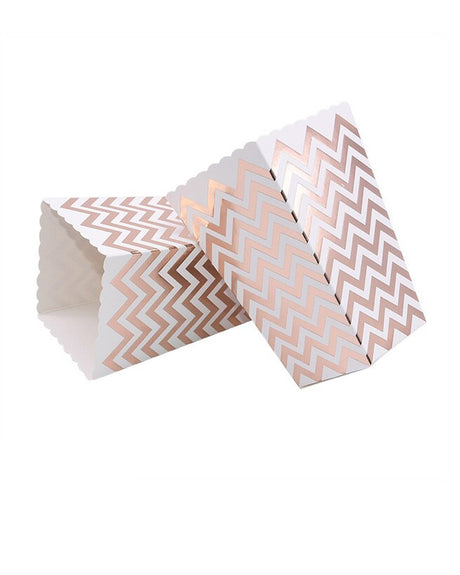 Boîtes à Popcorn en papier zigzag - Blanc & Bronze
