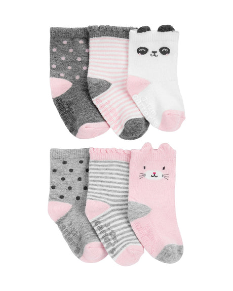 Lot de 6 chaussettes Critter Carter's - Rose & Gris