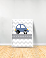 Set of 3 decorative paintings - Three Cars on the road - White