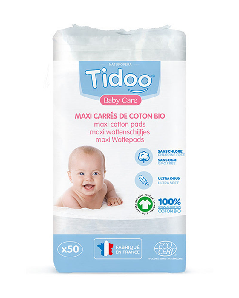 Tidoo Maxi Carrés Coton Bio Ultra Doux 50pcs
