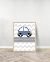 Set of 3 decorative paintings - Three Cars on the road - Wood