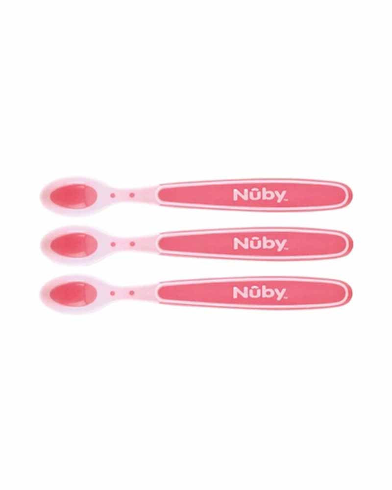 Lot de 3 cuillères Nûby thermosensibles à bord doux +3m - Rose