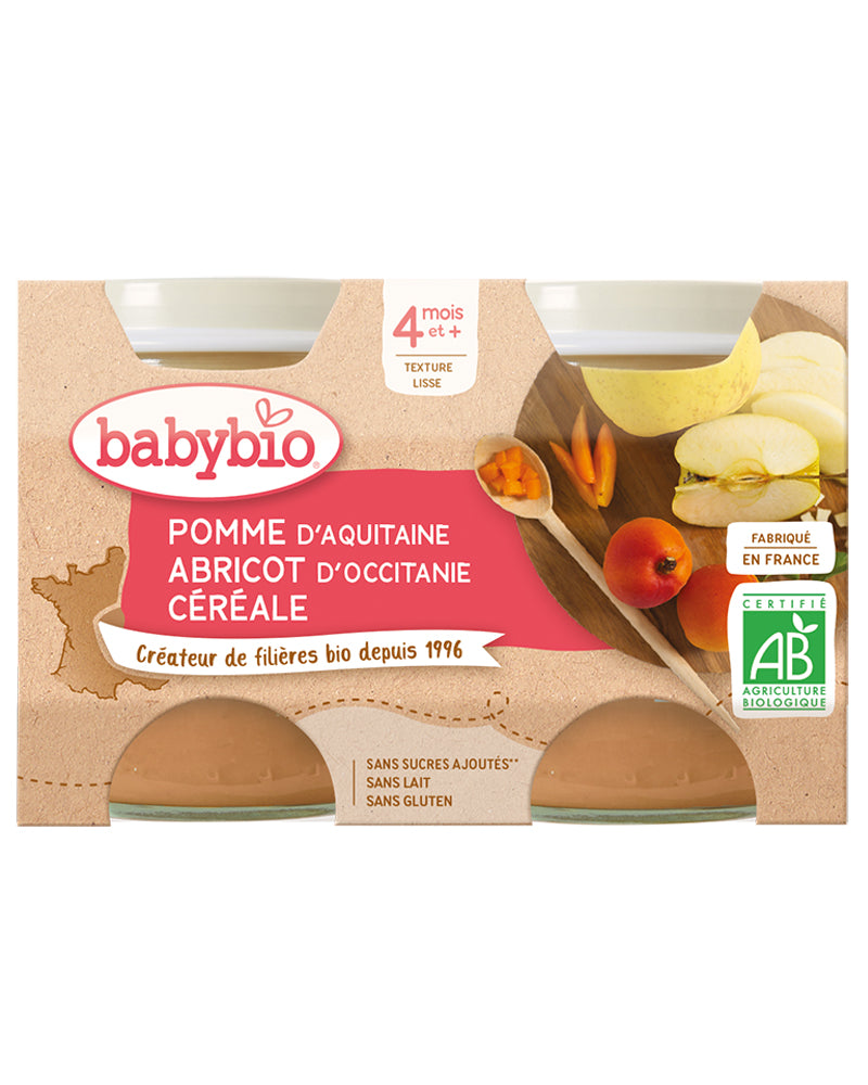 Babybio Petit Pot Pomme D'Aquitaine Abricot d'Occitanie Céréale 2x130g