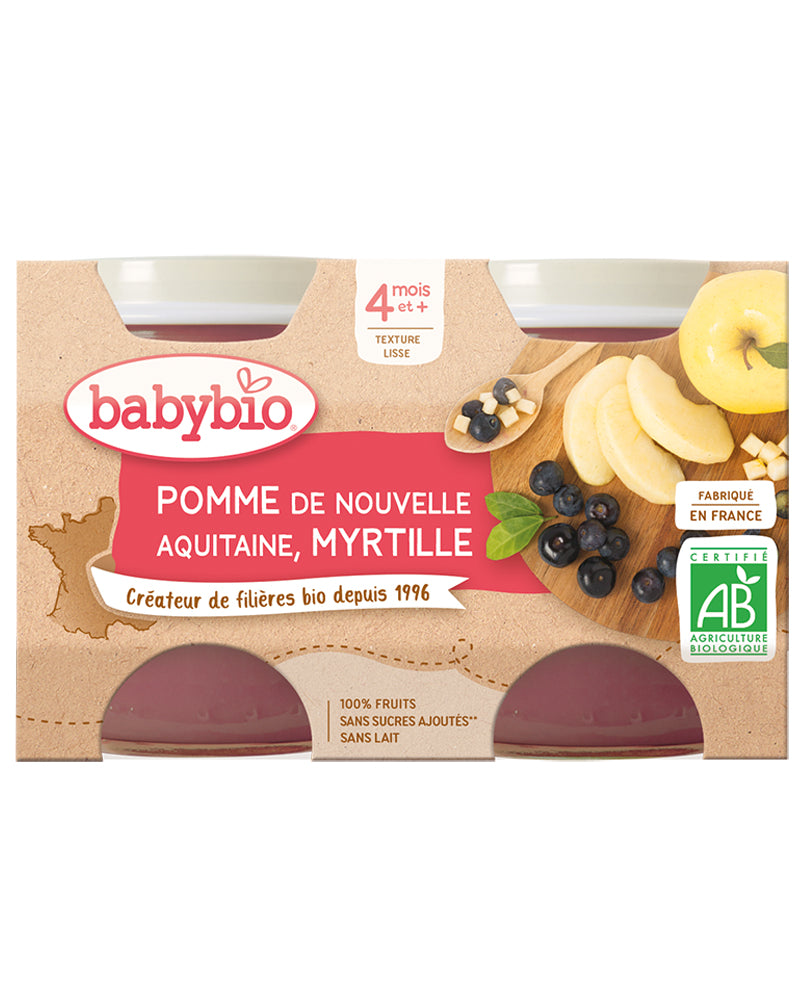 Babybio Petit Pot Pomme de Nouvelle-Aquitaine & Myrtille 2x 130g