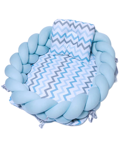 Lit Cocon Tressé - Bleu Zigzag