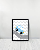 Set of 3 decorative paintings - Three Cars on the road - Black