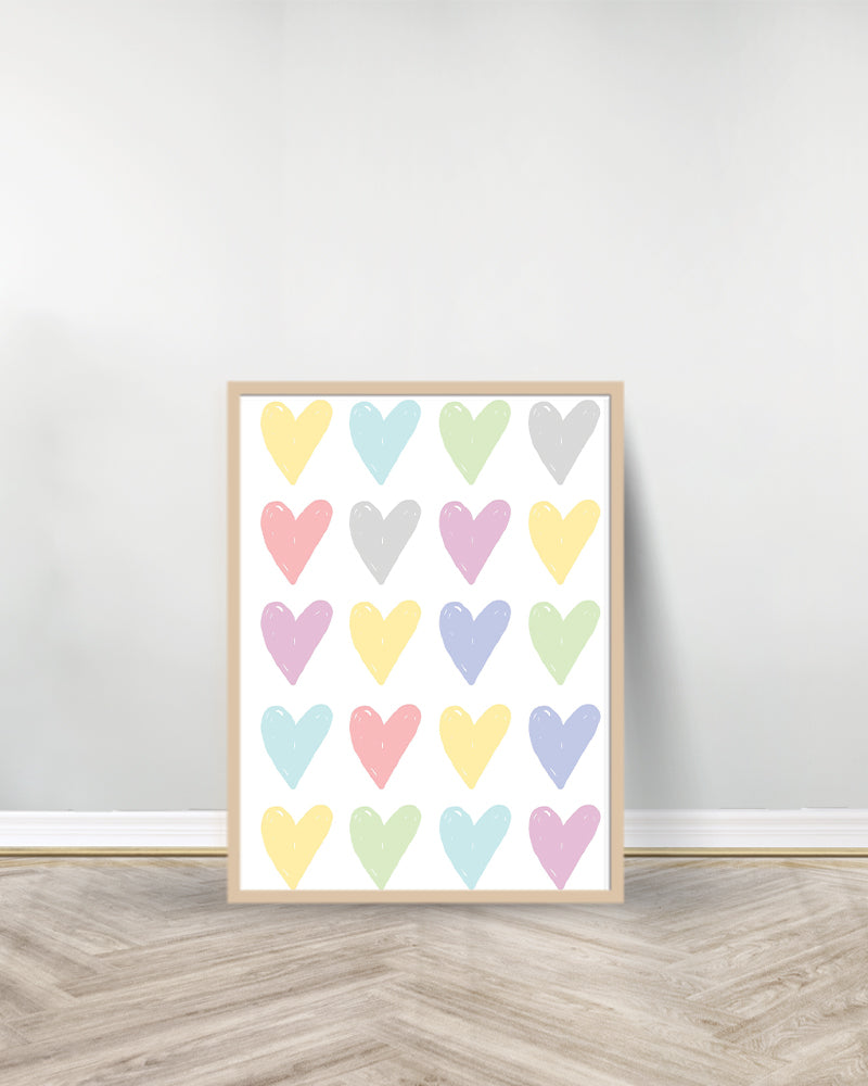 Set of 2 decorative paintings - Be Happy | Hearts - Wood