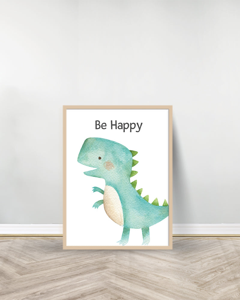 Set of 6 decorative paintings - Dinosaurs with text 1 - Wood