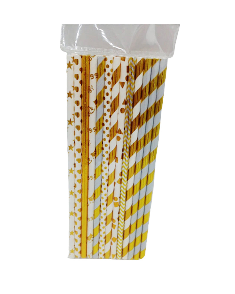 Disposable Paper Straws - Gold & White