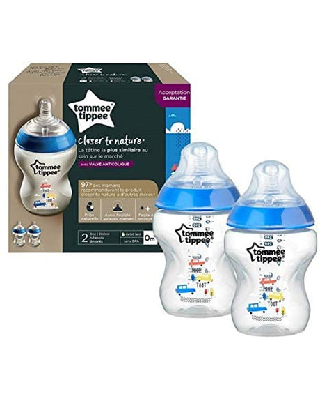 Lot of 2 Tommee Tippee Closer to Nature Bottles 0m+ Car - 260ml