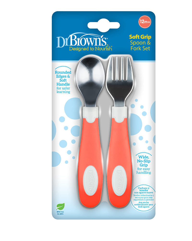 Dr. Brown's Ensemble de cuillère et fourchette en métal 12M+ - Corail