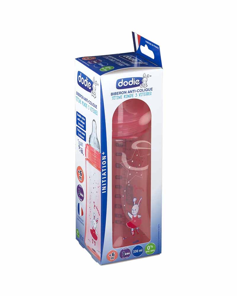 Biberon Dodie Anti-Colique Initiation+ 330ml (+6m) - Rose Dance